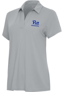 Antigua Pitt Panthers Womens Ash Grandma Era Short Sleeve Polo Shirt