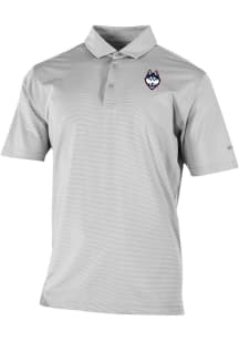 Columbia UConn Huskies Mens Grey Heat Seal Double Hit Short Sleeve Polo