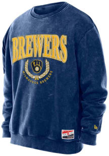 New Era Milwaukee Brewers Mens Navy Blue Throwback Long Sleeve Fashion Sweatshirt