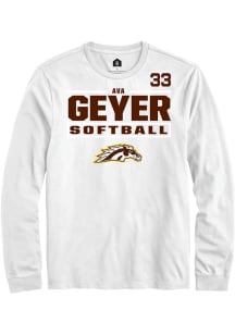 Ava Geyer Western Michigan Broncos White NIL Stacked Box Long Sleeve Player T Shirt