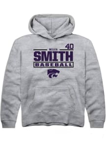 Miles Smith  Rally K-State Wildcats Youth Grey NIL Stacked Box Long Sleeve Hoodie