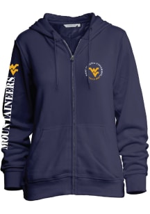 West Virginia Mountaineers Womens Navy Blue Comfy Long Sleeve Full Zip Jacket