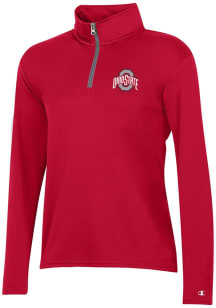 Champion Ohio State Buckeyes Womens Red Mock Mesh Qtr Zip Pullover