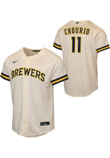 Jackson Chourio  Nike Milwaukee Brewers Youth White Home Baseline Jersey