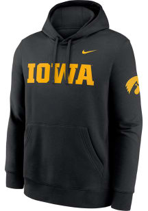 Nike Iowa Hawkeyes Mens Black Twill Two Hit Club Fleece Long Sleeve Hoodie