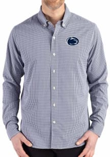 Cutter and Buck Penn State Nittany Lions Mens Navy Blue Gingham LS Woven Long Sleeve Dress Shirt