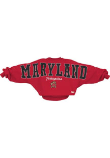Pressbox Maryland Terrapins Womens Red Flannigan Crew Sweatshirt