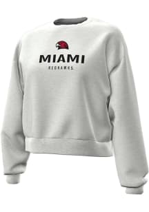 Under Armour Miami RedHawks Womens Grey Heather Stacked Short Essential Crew Sweatshirt