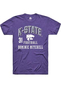Dominic Mitchell K-State Wildcats Purple Football NIL Arch Logo Short Sleeve Player T Shirt