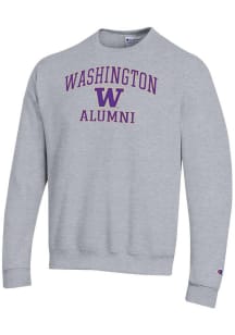 Champion Washington Huskies Mens Grey Logo Alumni Powerblend Long Sleeve Crew Sweatshirt