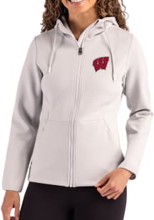 Cutter and Buck Wisconsin Badgers Womens Grey Epic Comfort Full Zip Light Weight Jacket
