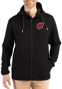 Cutter and Buck Wisconsin Badgers Mens Black Epic Comfort Full Zip Light Weight Jacket