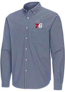 Antigua Philadelphia 76ers Mens Blue Porter Long Sleeve Dress Shirt