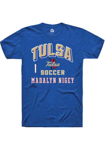 Madalyn Nigey Tulsa Golden Hurricane Blue NIL Arch Logo Short Sleeve Player T Shirt