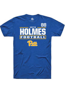 Justin Holmes Pitt Panthers Blue Football NIL Stacked Box Short Sleeve Player T Shirt