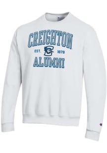 Champion Creighton Bluejays Mens White Est Alumni Powerblend Long Sleeve Crew Sweatshirt