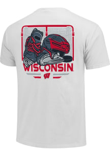 Wisconsin Badgers White Hockey Gear Stacked Short Sleeve T Shirt