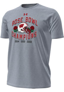 Under Armour Wisconsin Badgers Grey Helmet Rose Bowl Champs Short Sleeve T Shirt