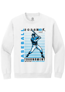 Summit Sportswear Big Ten Mens White 2026 Baseball Tournament Long Sleeve Crew Sweatshirt