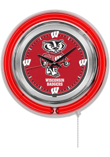 Wisconsin Badgers Mascot Double Neon Wall Clock
