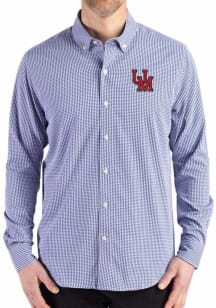 Cutter and Buck Ole Miss Rebels Mens Navy Blue Vault Gingham LS Woven Long Sleeve Dress Shirt