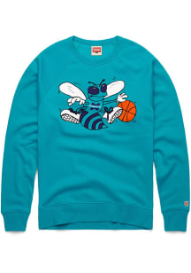 Homage Charlotte Hornets Mens Teal Retro Logo Long Sleeve Fashion Sweatshirt
