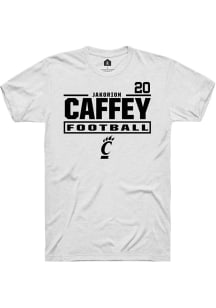 Jakorion Caffey Cincinnati Bearcats White Football NIL Stacked Box Short Sleeve Player T Shirt