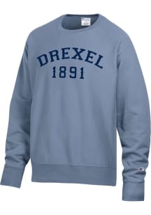 Champion Drexel Dragons Mens Light Blue Garment Dyed Reverse Weave Long Sleeve Crew Sweatshirt