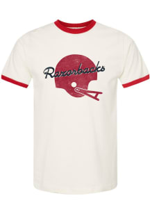 B-Unlimited Arkansas Razorbacks Ivory Football Old School Football Helmet Ringer Short Sleeve Fash..