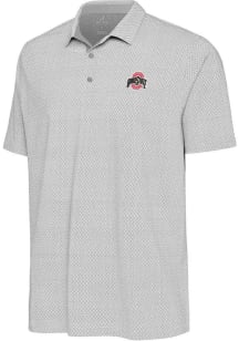 Antigua Ohio State Buckeyes Mens White Intersect Blocked Short Sleeve Polo