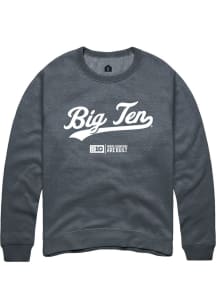 Rally Big Ten Mens Grey Script Long Sleeve Crew Sweatshirt