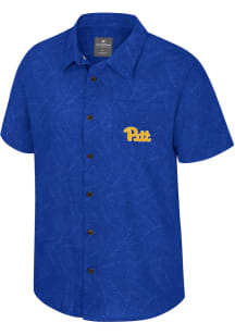 Colosseum Pitt Panthers Mens Blue Duncan Camp Short Sleeve Dress Shirt