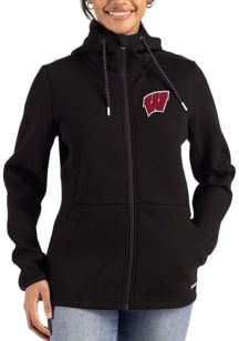 Cutter and Buck Wisconsin Badgers Womens Black Epic Comfort Full Zip Light Weight Jacket