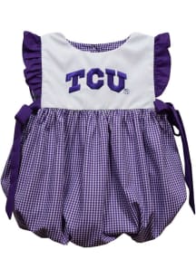 Vive La Fete TCU Horned Frogs Baby Girls Purple Gingham Bubble Short Sleeve Dress