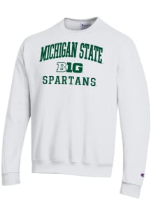 Champion Michigan State Spartans Mens White Big Ten Powerblend Long Sleeve Crew Sweatshirt