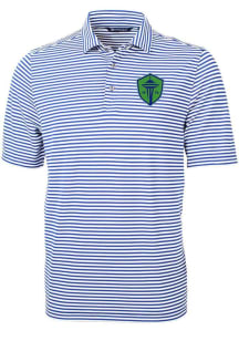 Cutter and Buck Seattle Sounders FC Mens Blue Virtue Eco Pique Stripe Short Sleeve Polo