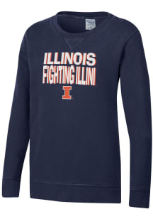Gear For Sports Illinois Fighting Illini Youth Navy Blue Stacked Garment Dyed Long Sleeve Crew Swe..