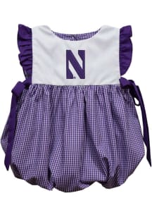 Vive La Fete Northwestern Wildcats Baby Girls Purple Gingham Bubble Short Sleeve Dress