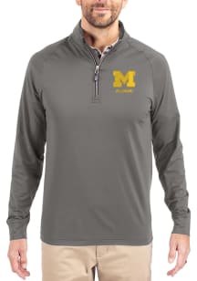 Cutter and Buck Michigan Wolverines Mens Graphite Alumni Adapt Eco Knit Long Sleeve Qtr Zip Pullov..