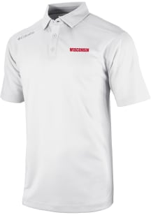 Columbia Wisconsin Badgers Mens White Heat Seal Omni Wick Shotgun Short Sleeve Polo