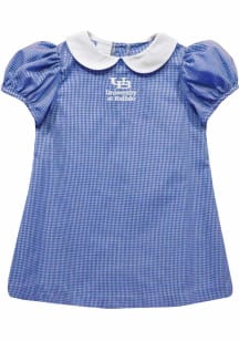 Vive La Fete Buffalo Bulls Baby Girls Blue Gingham Collar Short Sleeve Dress