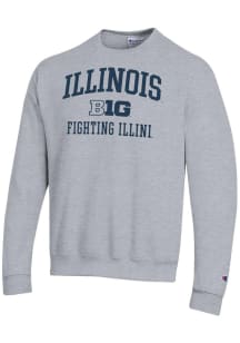 Champion Illinois Fighting Illini Mens Grey Big Ten Powerblend Long Sleeve Crew Sweatshirt