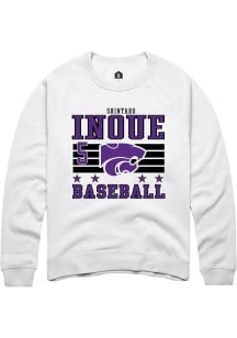 Shintaro Inoue  Rally K-State Wildcats Mens White NIL Striped Long Sleeve Crew Sweatshirt