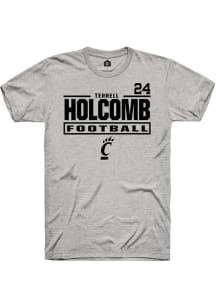 Terrell Holcomb Cincinnati Bearcats Ash Football NIL Stacked Box Short Sleeve Player T Shirt