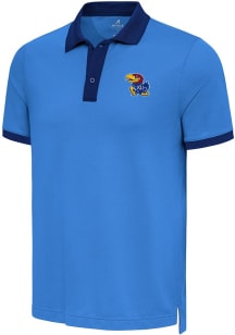 Antigua Kansas Jayhawks Mens Light Blue Noble Colorblock Short Sleeve Polo
