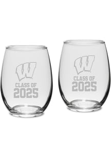 Wisconsin Badgers Class of 2025 Set of 2 Stemless Wine Glass - White