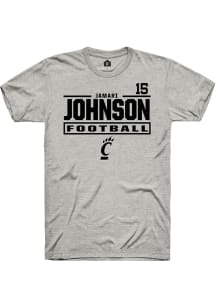 Jamari Johnson Cincinnati Bearcats Ash Football NIL Stacked Box Short Sleeve Player T Shirt