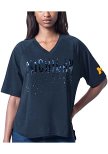 Michigan Wolverines Womens Blue Wide Shot Short Sleeve T-Shirt