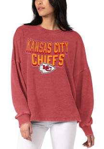 Kansas City Chiefs Womens Red Burnout Outline Crew Sweatshirt
