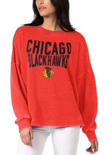 Chicago Blackhawks Womens Red Burnout Crew Sweatshirt